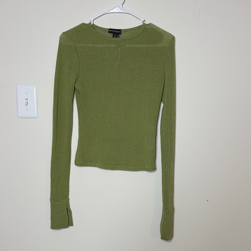 PrettyLittleThing Olive Ribbed Long Sleeve Slim Top